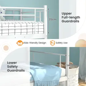 Costway 3FT Metal Bunk Bed Single over Single Loft Bed Frame W/ Ladder Safety Guardrail White