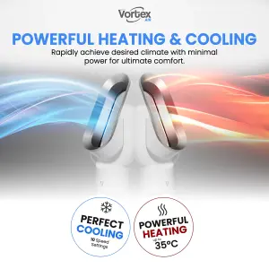 Vortex Air 1650W Luxury Oscillating Heating and Cooling 10 Speed Settings Bladeless Tower Fan Heater