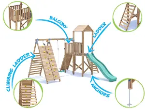 Dunster House Climbing Frame with Swing, Slide, Tall Wall FrontierFort Low Platform