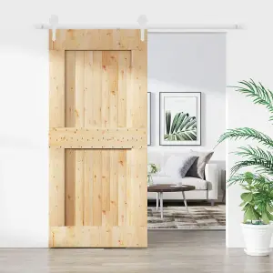 Berkfield Sliding Door with Hardware Set 95x210 cm Solid Wood Pine