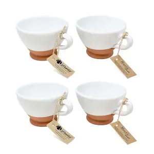 Rustic Pastel Half Dipped Terracotta Kitchen Set of 4 Breakfast Cups White 14cm