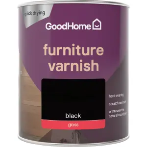 GoodHome Black Gloss Multi-surface Furniture Wood varnish, 750ml