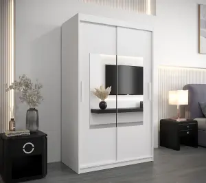 Chic Torino Mirrored Sliding Door Wardrobe (H)2000mm  (W)1200mm (D)620mm- Stylish Storage in White Matt