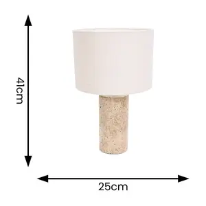 ValueLights Chloe Pair of - Natural Marble Effect Bedside Table Lamp with Neutral Linen Shade - LED Bulbs Included