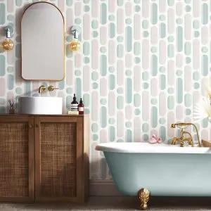 Envy Morse Rose & Sage Geometric Smooth Wallpaper Sample