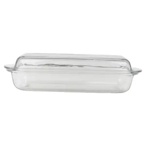 Queensway Home & Dining Height 6cm Borcam Pyrex Glass Rectangle Casserole Baking Dish Oven Bakeware with Lid