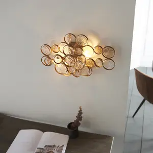 Luminosa Carbonia 2 Light Wall Lamp Antique Gold Paint, Clear & Amber Glass