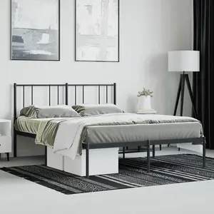 Berkfield Metal Bed Frame with Headboard Black 135x190 cm 4FT6 Double