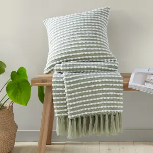 Catherine Lansfield Stab Stitch Embellished 125x150 cm Blanket Throw Sage Green