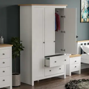 Vida Designs Arlington White 3 Door 2 Drawer Wardrobe (H)1800mm (W)1090mm (D)520mm