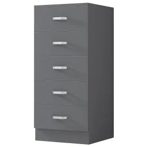 Tunis 5 Drawer Tall Slim Chest Of Drawers - Matt Grey