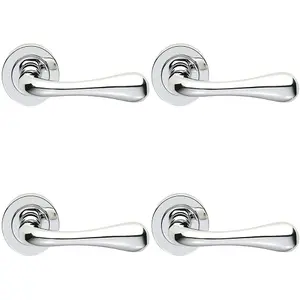 4 PACK - Concealed Door Handle Set - Polished Chrome Lever on Round Rose Rotund End