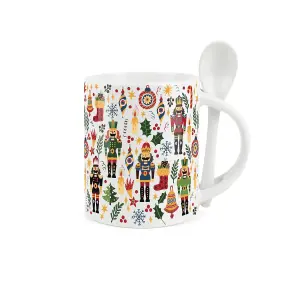 Purely Home Christmas Nutcracker Mug & Spoon Set - Ceramic Hot Chocolate Gift/Present