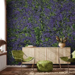 Purple Flowers Grass Plant Wall Panel Artificial Hedge Wall Decor H 10 cm