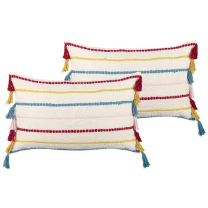 Set of 2 Cushions AGAVE Cotton 40 x 60 cm Striped Light Beige