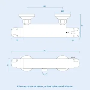 Nes Home Exposed Shower Thermostatic Bar Mixer Valve Chrome