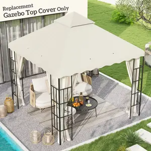 Outsunny 3m x 3m Gazebo Canopy Replacement Cover, 2-Tier Gazebo Roof, Cream