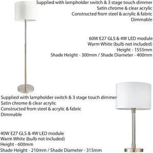 Standing Floor & Table Lamp Set Modern Satin Chrome Touch Dimmer LED Stem Light