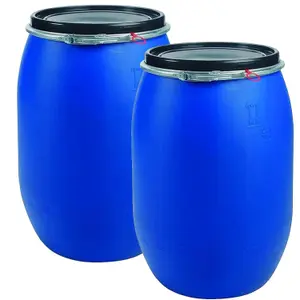 Large 220L Plastic Blue Open Top Food Grade Keg Barrel Storage Drums With Ring Latch & Lid