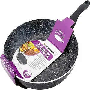 24CM Aluminum Deep Frypan Frying Pan Cooking Kitchen Handle Stir Cook Fry