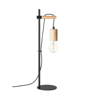 Luminosa Sven Complete Table Lamp, Matt Black, Natural Wood