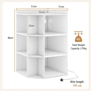 COSTWAY 3-Tier Corner Cabinet Wooden Open Cube Bookshelf with Charging Station