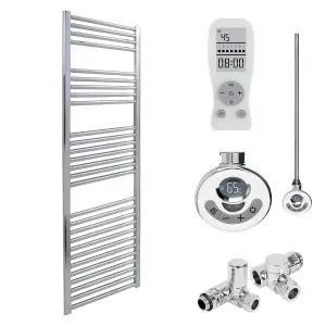 Bray Dual Fuel Thermostatic Electric Heated Towel Rail With Timer, Straight, Chrome - W500 x H1200 mm