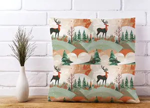 Reindeer On A Snowy Landscape Pattern Cushions 60cm x 60cm