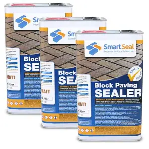 Smartseal Block Paving Sealer, Matt Finish, Strong Sand Hardener and Weed Inhibitor for Driveways and Patios, 3 x 5L