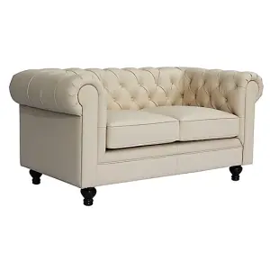 Hertford Chesterfield Faux Leather 2 Seater Sofa In Ivory