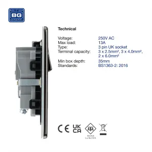 BG FBN21B Nexus Screwless Flat-Plate Single Switched Plug Socket