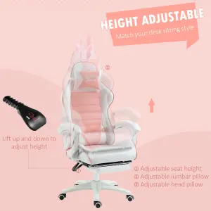 Vinsetto Racing Style Gaming Chair with Footrest Removable Rabbit Ears, Pink