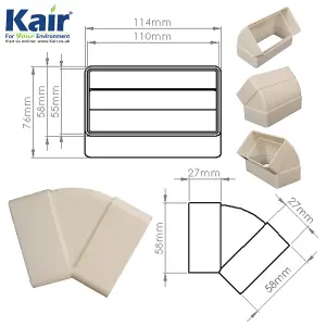 Kair 45 Degree Vertical Elbow Bend 110mm x 54mm - 4 x 2 inch Rectangular Plastic Ducting Adaptor