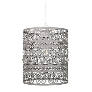 Traditional and Ornate Grey Easy Fit Pendant Shade with Clear Acrylic Droplets