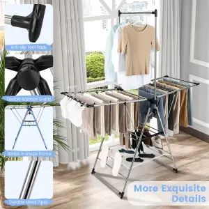 Costway Clothes Drying Rack Aluminum Gullwing Style Rack with 6-Level Adjustable Height