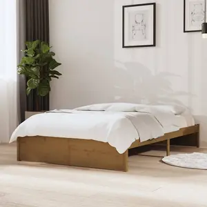 Berkfield Bed Frame Honey Brown Solid Wood 120x190 cm Small Double