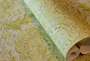 Galerie Tropical Collection PineappleTahiti Inspired Damask Wallpaper Roll