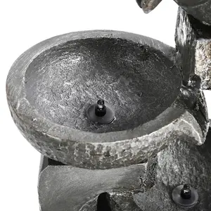 Grey Cascade Solar Powered Resin Water Fountain with LED Light 45 cm