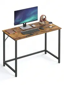 VASAGLE Computer Desk, Writing Desk, Small Office Table, Simple Assembly, Steel, Industrial Design, Rustic Brown And Black