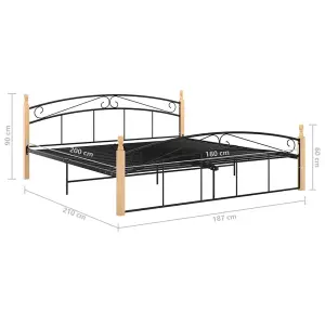 Berkfield Bed Frame Black Metal and Solid Oak Wood 180x200 cm 6FT Super King