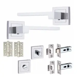 1 Set Zeta Design Bathroom Complete Door Handle Set Polished Chrome Finish