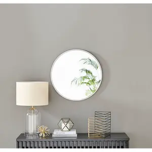 Alcantera Round Metal Frame Wall Mirror Simple and Elegant Modern Design White / 60cm H x 60cm W