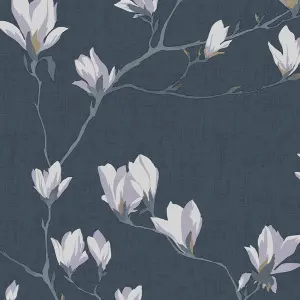 Laura Ashley Magnolia grove Dusky seaspray Floral Smooth Wallpaper