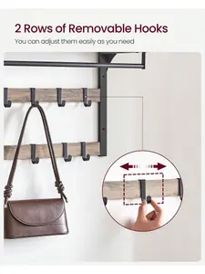 VASAGLE Wall-Mounted Coat Rack, Wall Shelf With 10 Removable Hooks, Clothes Rail, Coat Hooks With Shelf, For Entryway, Bedroom