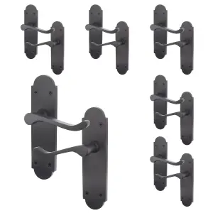 AFIT Matt Black Door Handles - Victorian Scroll Shaped - 6 Pairs of Internal Latch Door Handles