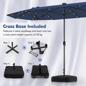 Costway 4M Outdoor Double Sided Parasol Twin Large Patio Umbrella w/ Lights & Base