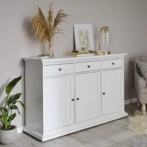 Paris White 3 drawer Sideboard (H)916mm (W)1437mm (D)461mm