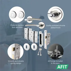 AFIT Door Handle Sash Lock Set - Polished/Satin Chrome Finish - 64mm Lock 76mm Hinges Boston Range