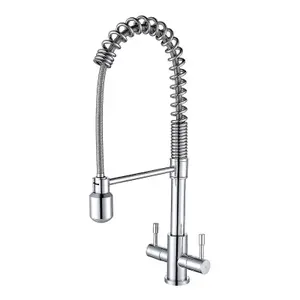 Nes Home Modern Dual Lever Pull Out Kitchen Mixer Tap Faucet Chrome