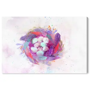 Boho Feather Nest Animals - Painting White Framed / 30.48cm H x 43.18cm W x 1.27cm D